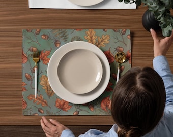 Autumn Botanical Placemats Set – Cottagecore Thanksgiving Dining Decor (Set of 4)
