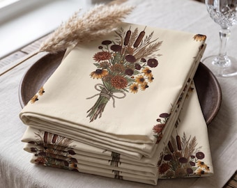 Autumn Wildflower Bouquet Cotton Napkin | Rustic Floral Fall Table Linen