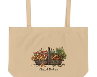 Field Notes Canvas Tote – Autumn Mushroom & Veggie Botanical Art (Organic Cotton)
