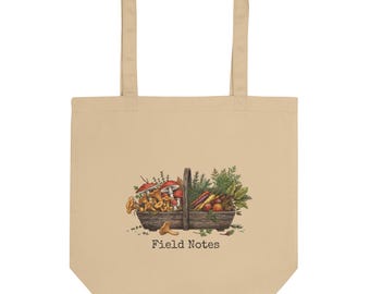 Cottagecore Mushroom Harvest Tote – Organic Cotton Canvas Bag (16" x 14.5")