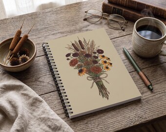 Autumn Botanical Spiral Notebook - Ruled Line Fall Floral Journal | Cottagecore Stationery, Writer & Student Gift