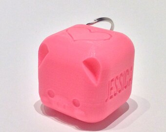 Piggy Rounded Cube, 3D Printed, Heart Shape, Annoucement Cube, Backpack/Handbag/Keychain Ornament, Charm, Pink, Eco Friendly, Personalized
