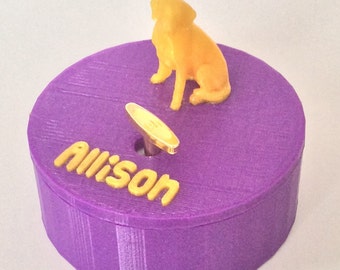 Yellow Gold Dog,  Music Box, 3D Printed, “You Are My Sunshine" Wind Up,  Customize,  Purple, Round Shape, Eco Friendly, PLA