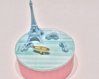 Paris  Music Box 3D Printed , “You Are My Sunshine”,  Musical Box, Music Boxes, Personalized Music Box, WIND UP, Eiffel Tower, Green, Pink,
