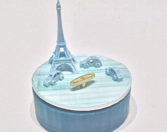 Paris  Music Box 3D Printed , “You Are My Sunshine”,  Musical Box, Music Boxes, Personalized Music Box, WIND UP, Eiffel Tower, Green, White