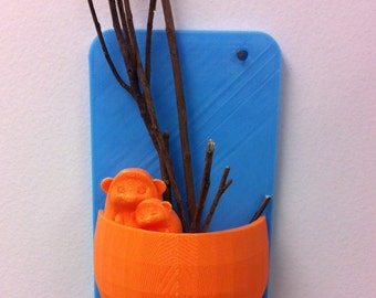Cuddling Hedgehogs Wall Planter, 3D Printed, Orange Blue, Great Gift