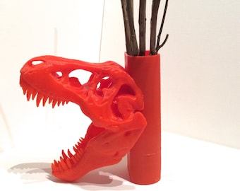 T-rex Wall Planter/Pen holder ,3D Printed, Jurassic, Dinosaur, Tyrannosaurus Rex, Rexy, Home decor,Wall Decor, Skull, Holiday Gift, Hello