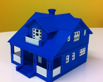 Miniature Sears Kit House, 3D Printed , Westly Model, Bungalow, Sears Roebuck, 1919, Architectural Model, Historic House, Home Decor, Blue