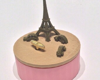 Paris  Music Box 3D Printed , “You Are My Sunshine”,  Musical Box, Music Boxes, Personalized Music Box, WIND UP, Eiffe, Pink, Wood, Metalic