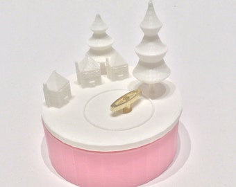 Music Box 3D Printed , “You Are My Sunshine”, Musical Box, Music Boxes, Personalized Music Box, WIND UP, Houses, Trees, Snow, Baby Pink, WT