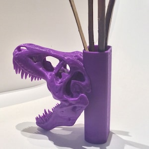 T-rex Wall Planter/Pen holder ,3D Printed, Jurassic, Dinosaur, Tyrannosaurus Rex, Rexy, Home decor,Wall Decor, Skull, Gift, Hello, Purple