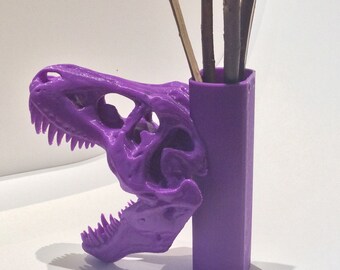 T-rex Wall Planter/Pen holder ,3D Printed, Jurassic, Dinosaur, Tyrannosaurus Rex, Rexy, Home decor,Wall Decor, Skull, Gift, Hello, Purple