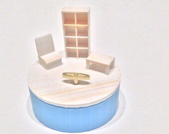 Music Box 3D Printed , “You Are My Sunshine”, Musical Box, Music Boxes, Personalized Music Box, WIND UP, Book Shelf, Table, Chair, Blue, OR