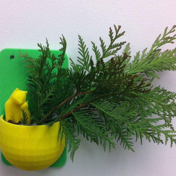 Cuddling Cats Wall Planter, 3D Printed, Yellow, Green