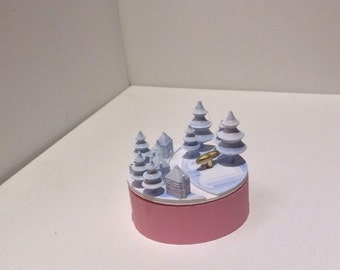 Snow Village Music Box 3D Printed , “You Are My Sunshine”,  Musical Box, Music Boxes, Personalized Music Box, WIND UP, Blue , Pink White