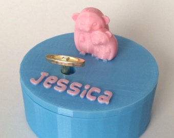 Two Cuddling Hedgehogs,  Music Box, 3D Printed, “You Are My Sunshine" Wind Up,  Customize,  Baby Pink,Baby Blue, Round Shape, Eco Friendly