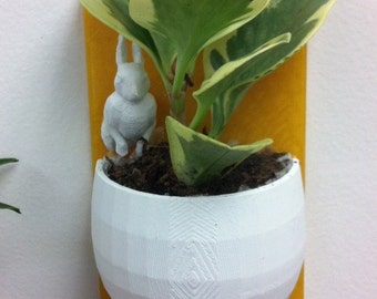 Rabbit, Bunny, Wall Planter, 3D Printed, White, Gold color