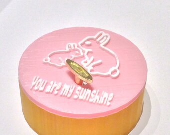 Two-Rabbits, Music Box, 3D Printed, “You Are My Sunshine" Wind Up,  Personalized, Yellow Gold, Baby Pink, White, Round Shape, Eco Friendly