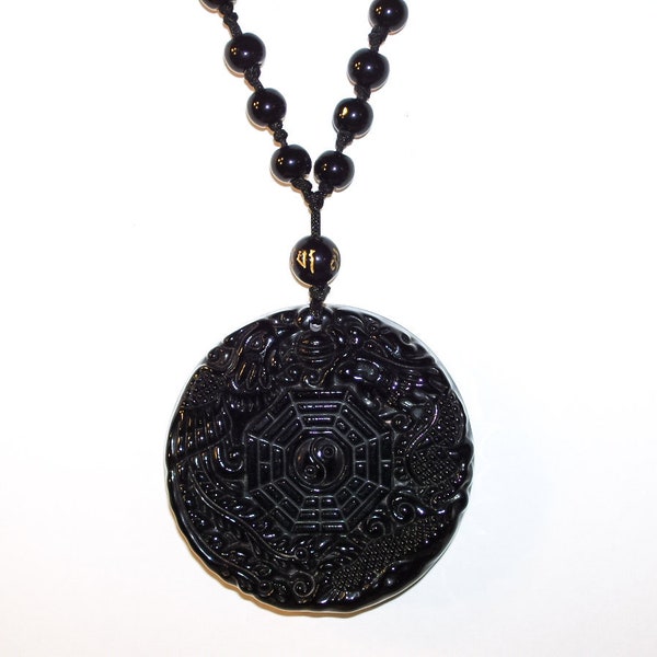 Phoenix Rising Necklace Pendant - Black Obsidian Crystal Stone - Protection Amulet Talisman - Rebirth Jewelry - Purification