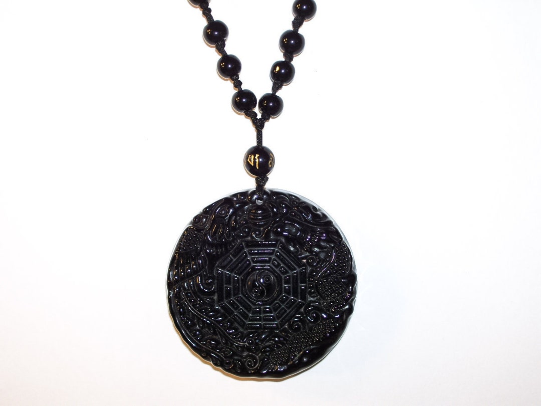 Phoenix Rising Necklace Pendant - Black Obsidian Crystal Stone ...