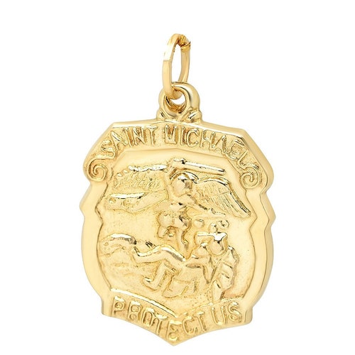 14K Yellow Gold Saint Christopher Protect Us Medallion Pendant - Etsy