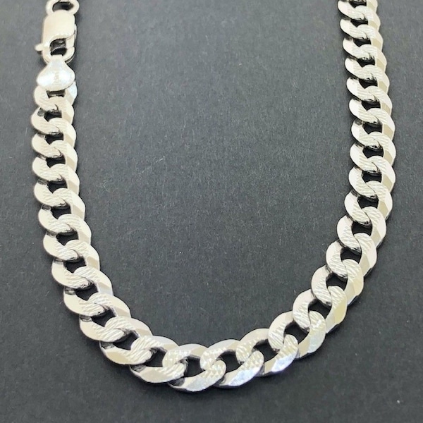 925 Sterling Silver 7mm Diamond Cut Pave Cuban Link Chain