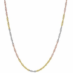14K Three Tone 1.8MM Singapore Chain Necklace Available In different Sizes
