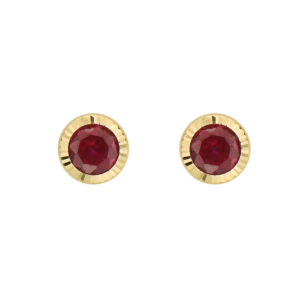 14K Gold 5MM January Birthstone Round Stud Earrings For Women- Garnet