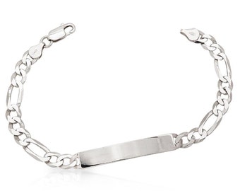 925 Sterling Silver 5.5mm Figaro ID Bracelet