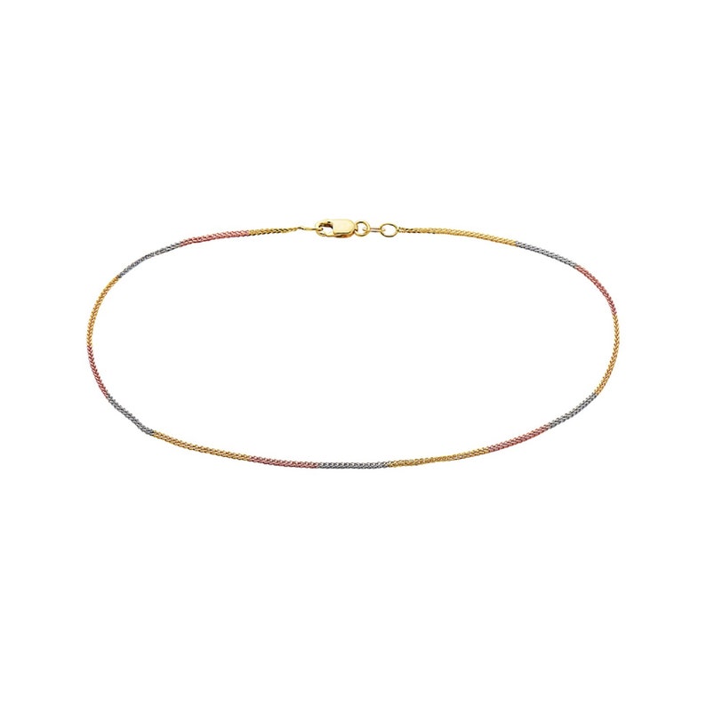 3 tone 14K Solid gold wheat chain anklet