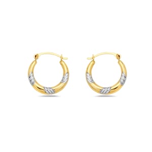 10K Gold Two Tone Lined Diamond Cut French Lock Hoop Earrings - 2mm x 15mm - Jewelry for Women/Girls - Small Hoop Earrings