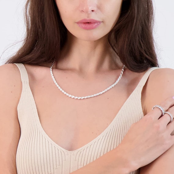 Buy Sterling Silver 4MM Diamond Cut Rope Chain Necklace Made in Italy  Multiple Size Available Online in India 