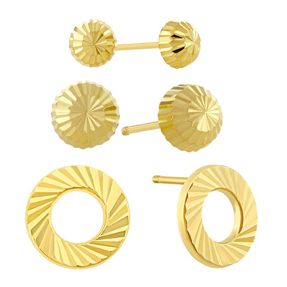 14K Gold Diamond Cut Circle Stud Earrings Buy individual | Etsy
