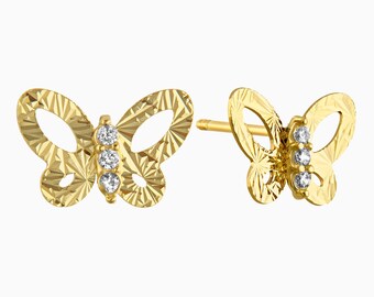 14K Gold CZ DC Beautiful Butterfly Studs Earrings For Women