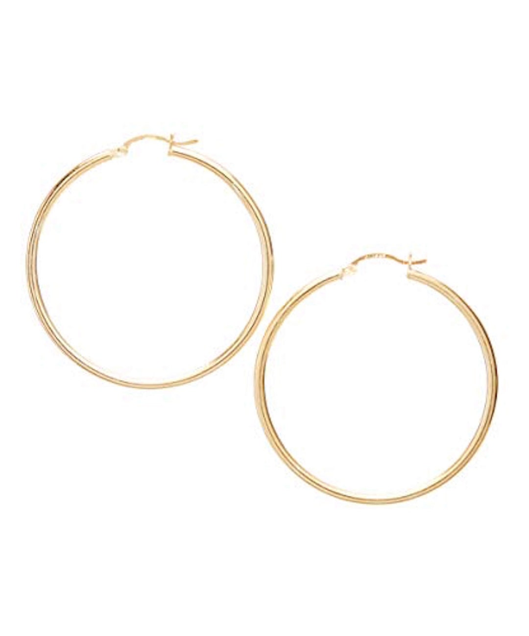14K Solid Yellow Gold Shiny Polished Round Hoop Earrings for - Etsy