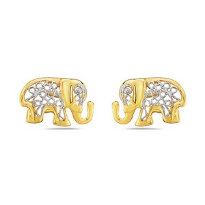 10K Gold Elephant Stud Earrings For Women - Available in Two Tone or Yellow Gold