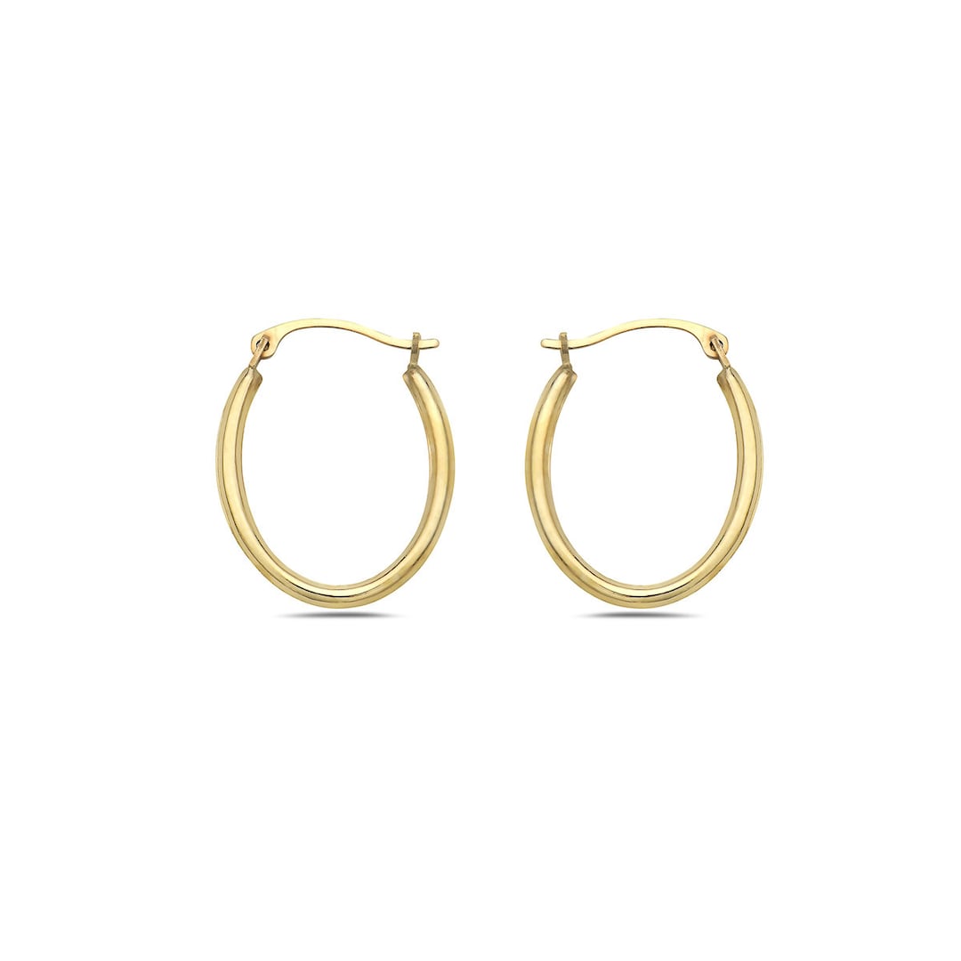 14K Solid Gold High Polish Oval French Lock Hoop Earrings Jewelry for ...