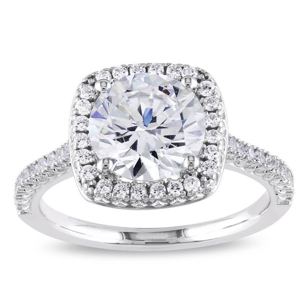 Sterling Silver Cushion Cut Halo Solitaire Engagement Ring- 2.45 Cttw CZ - Sizes 4-10