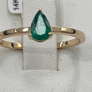 Genuine 14K Solid Gold Emerald Ring, Teardrop shape 0.38 Carat weight , High quality authentic emerald and genuine 14K gold