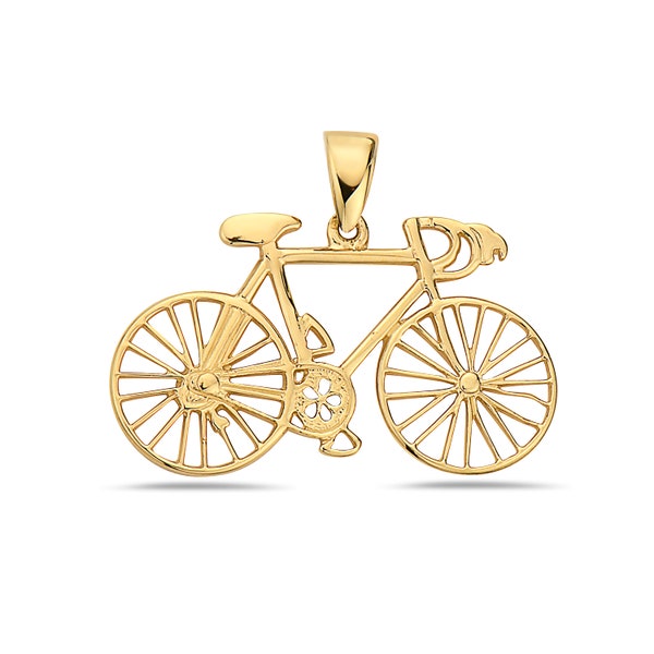 Colgante de bicicleta delicado detallado de oro amarillo de 14 K, joyería fina, el mejor regalo, amante del deporte para