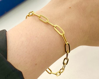 14K Yellow Gold 5mm Paperclip Chain Bracelet- 7.5"