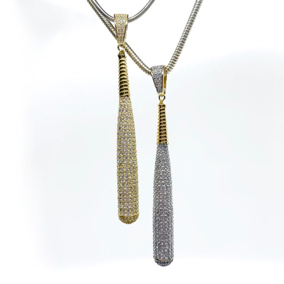 925 Sterling Silver Iced Out Baseball Bat Pendants Gold & Etsy
