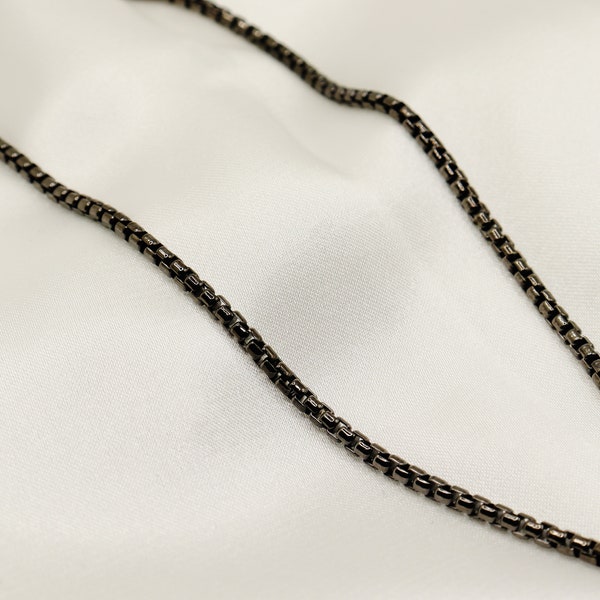 925 Sterling Silver 2.5MM Round Box Chain Necklace - Black Rhodium Plated or Gold Plated - 20" -26"