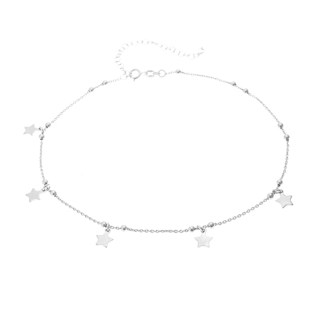 Sterling Silver Flat Star Charm Chocker Necklace - Etsy