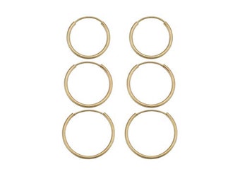 14K Yellow Gold 3 Pack Women's Endless Hoop Earrings - 1x12MM, 1x14MM, 1x16MM