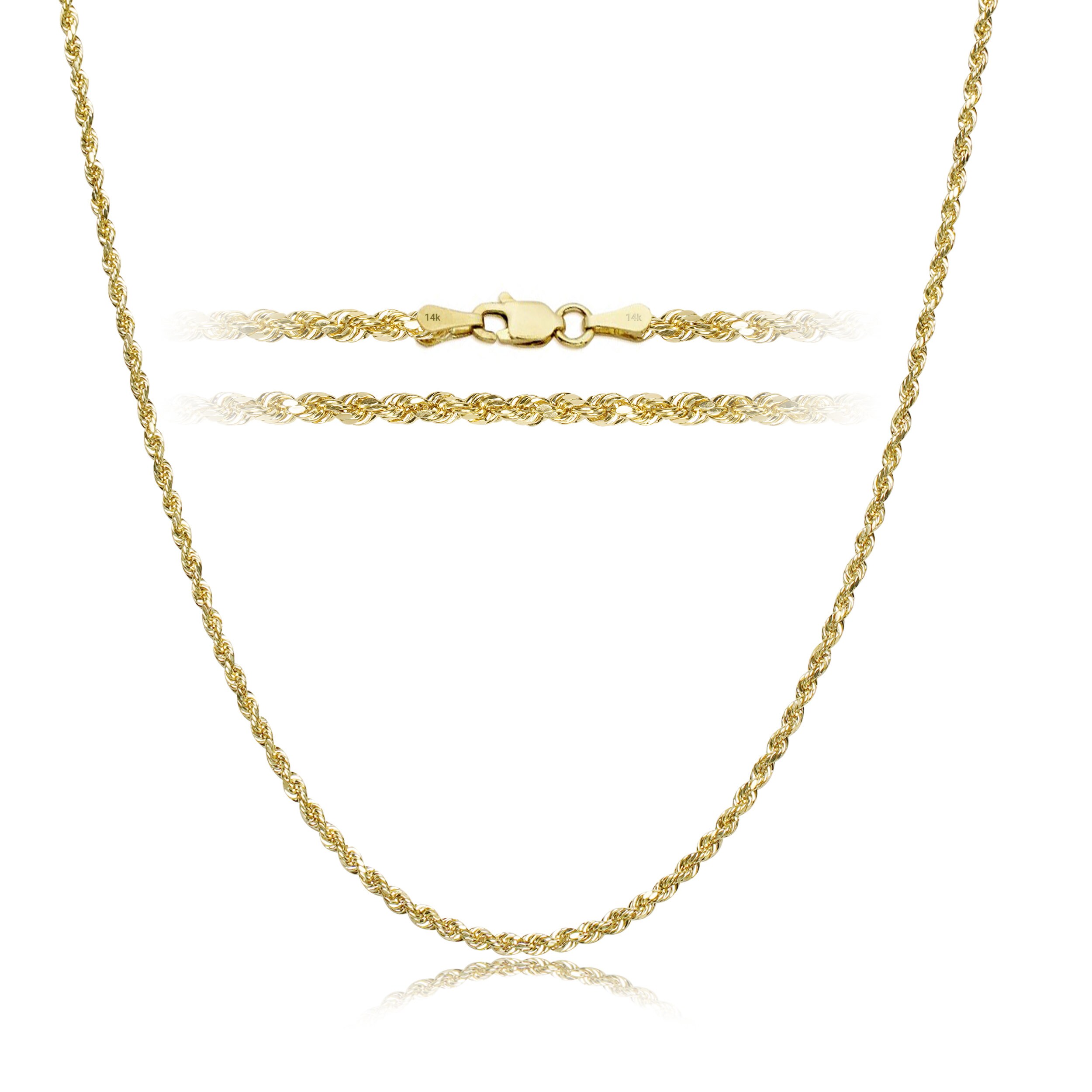 14K Gold 3MM Diamond Cut Rope Chain 