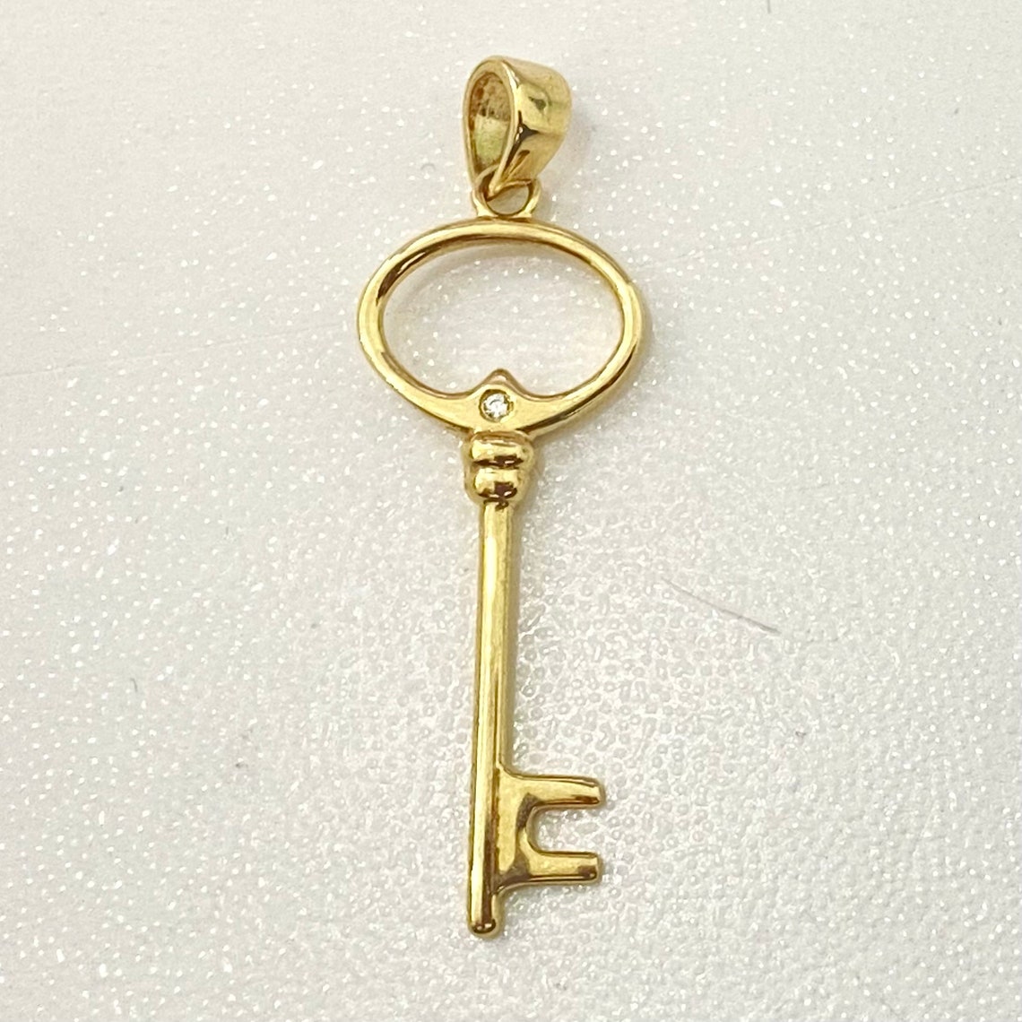 14K Yellow Gold Key Pendant With Single CZ Diamond | Etsy