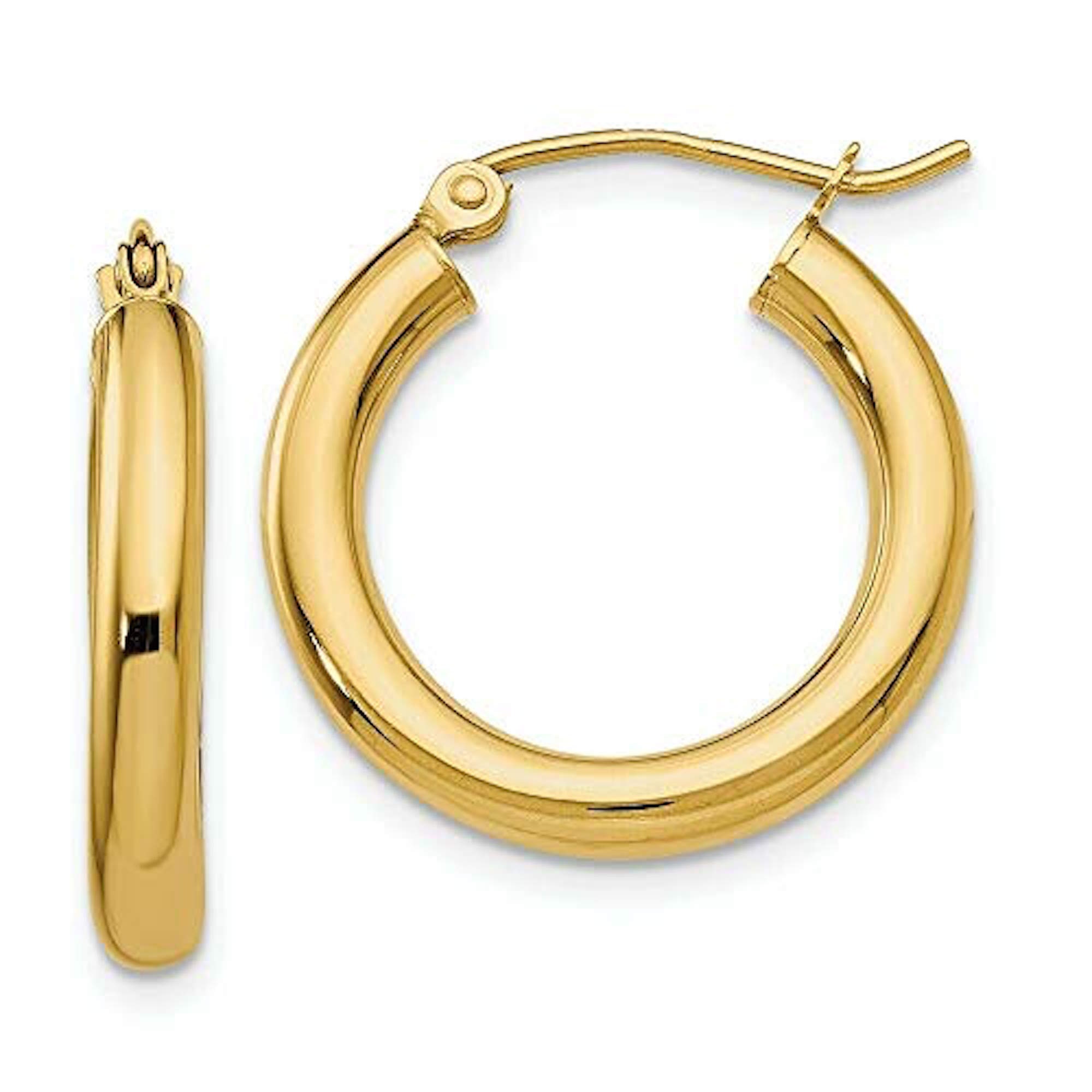 14K Solid Yellow Gold Shiny Polished Round Hoop Earrings for - Etsy