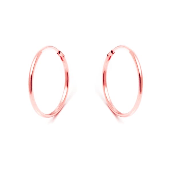 14K Real Rose Gold Round Endless Hoop Earrings 1mm Thickness x 12mm- Unisex