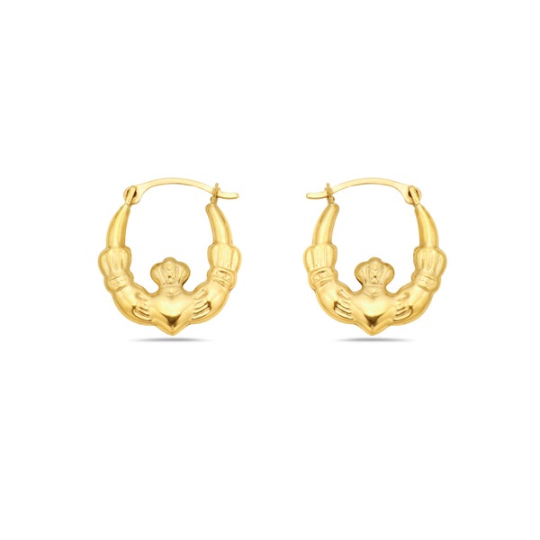 10K Gold Irish Claddagh Hoop Earrings - French Lock Closure- Jewelry for Women/Girls - Small Hoop Earrings